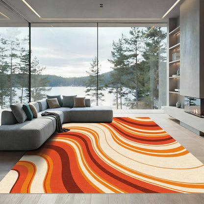 Retro Orange Cream Swirl Waves Rug