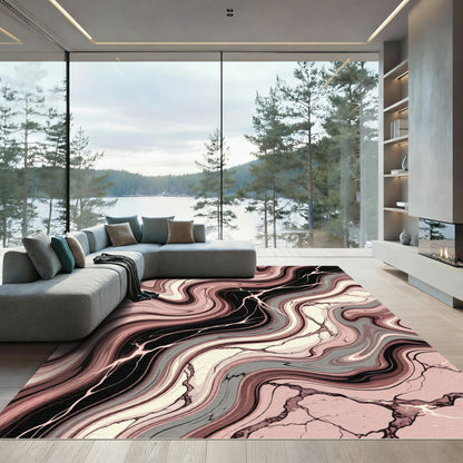 Blush Marble Swirl Veined Accents Rug