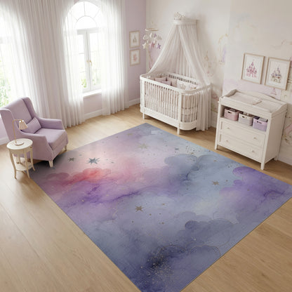 Dreamy Pastel Clouds Golden Stars Rug