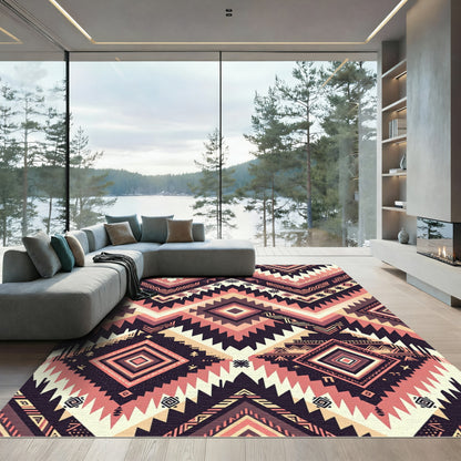 Terracotta Beige Geometric Diamond Chevron Rug