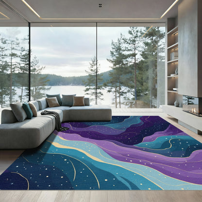 Cosmic Nebula Swirl with Golden Stars Rug