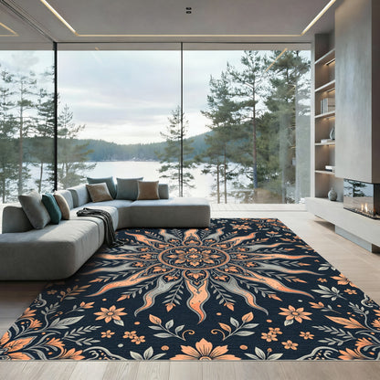 Sunset Orange Sun Mandala Rug