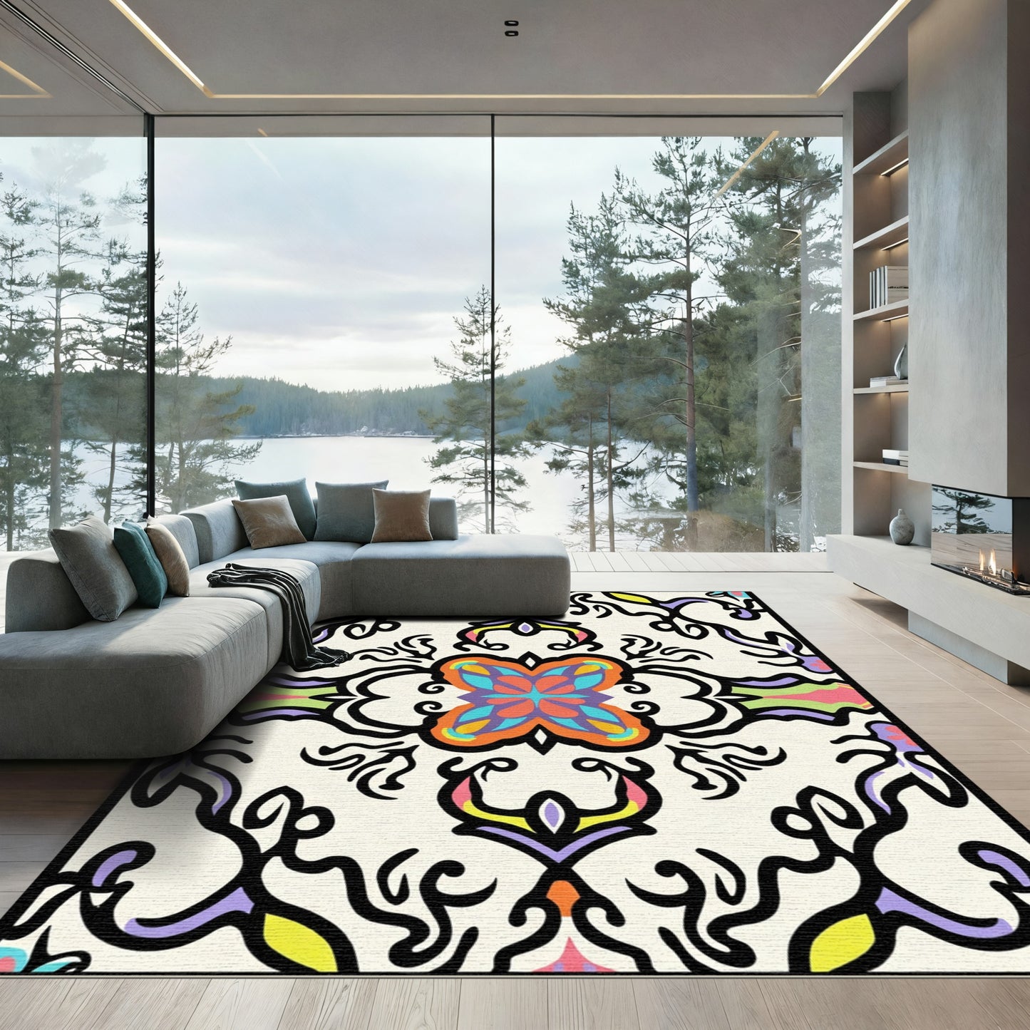 Vibrant Colorful Floral Medallion Rug