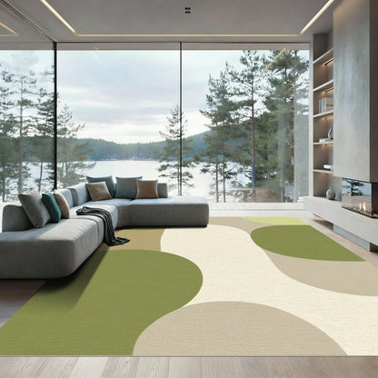 Organic Mid Century Green Cream Shapes Rug