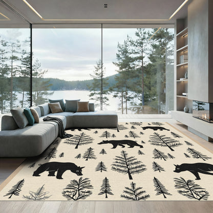 Black Bears Forest Scene Rug