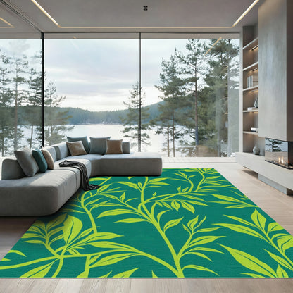 Emerald Green Vine Leaf Swirl Rug