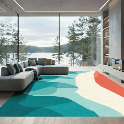 Teal Coral Abstract Flowing Waves Rug