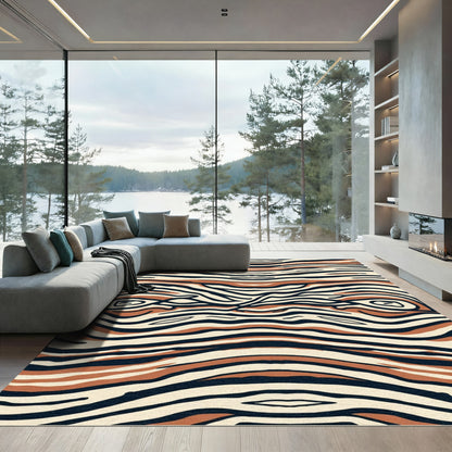 Earthy Brown and Cream Zebra Waves Rug