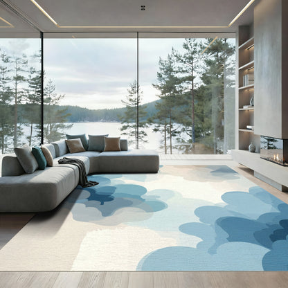 Dreamy Blue Cloudscape Abstract Rug