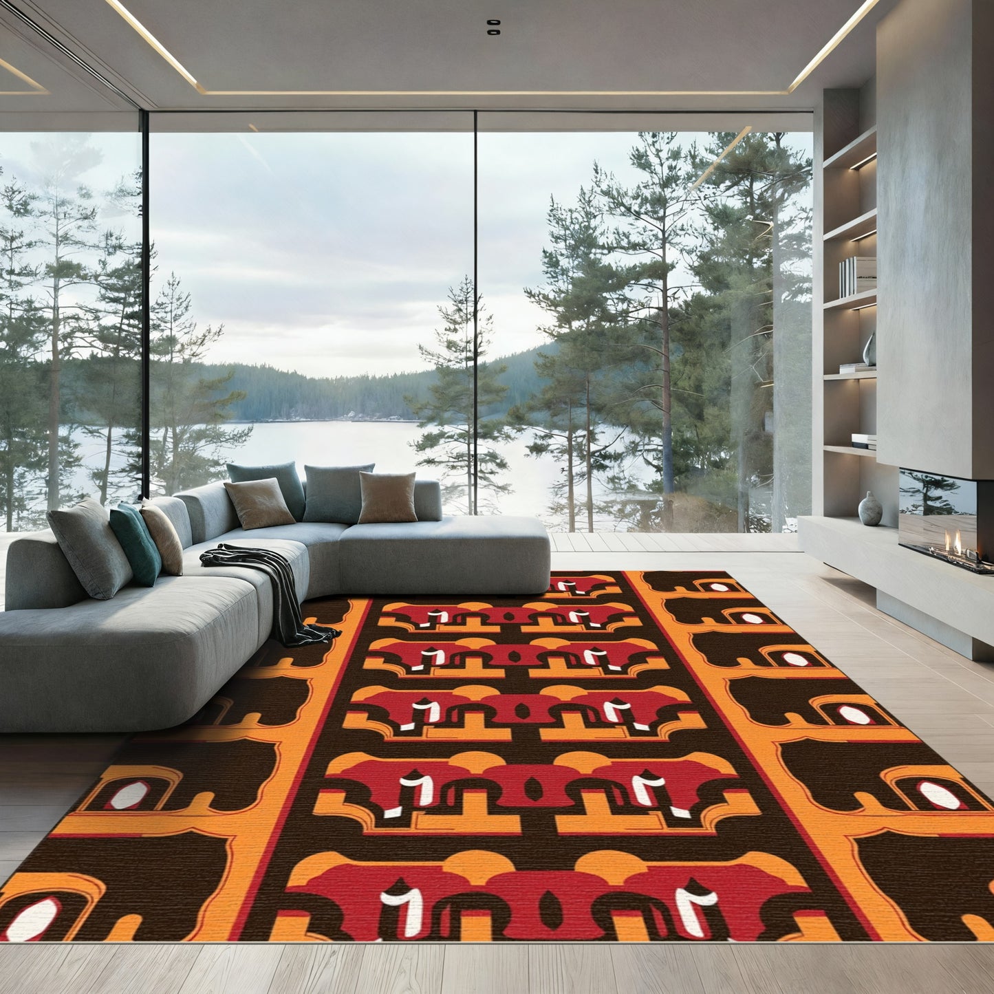 Bold Red Orange Arch Gate Rug