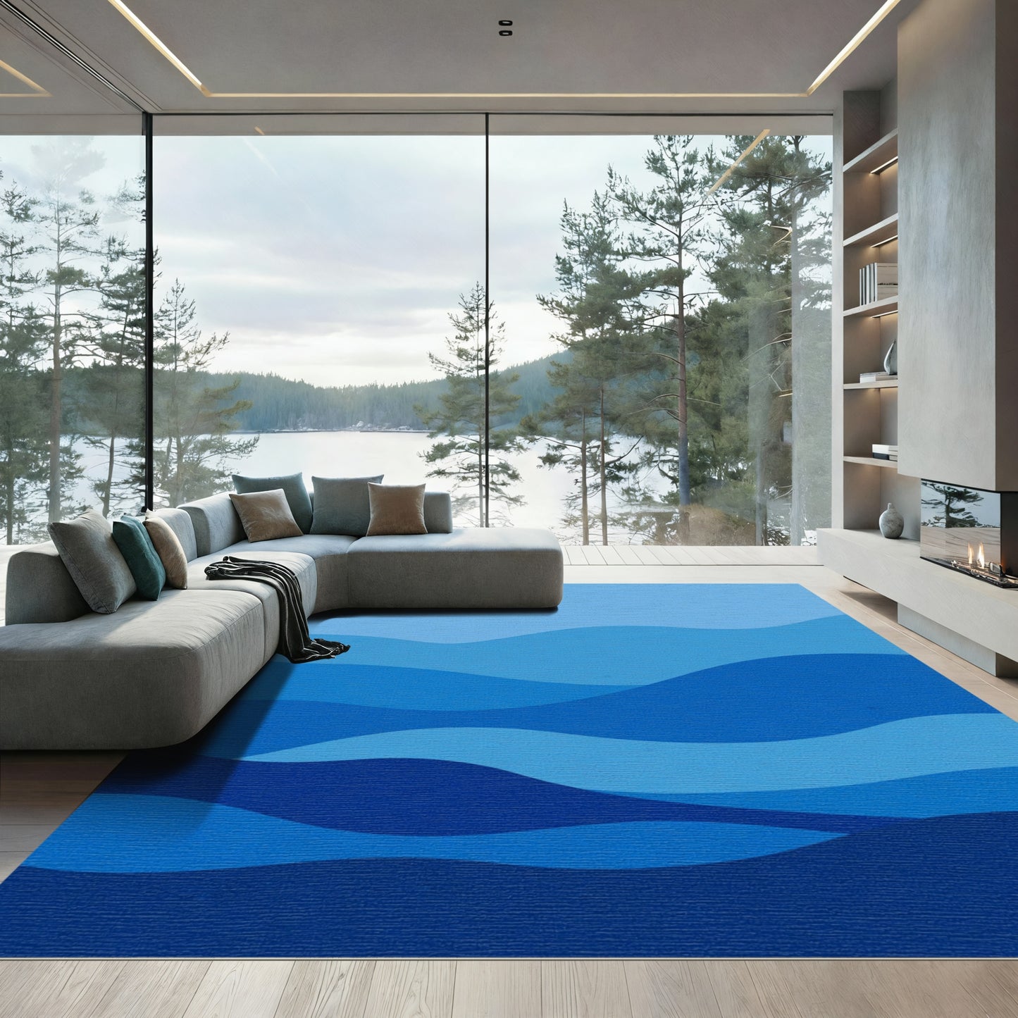 Ocean Wave Abstract Blue Rug