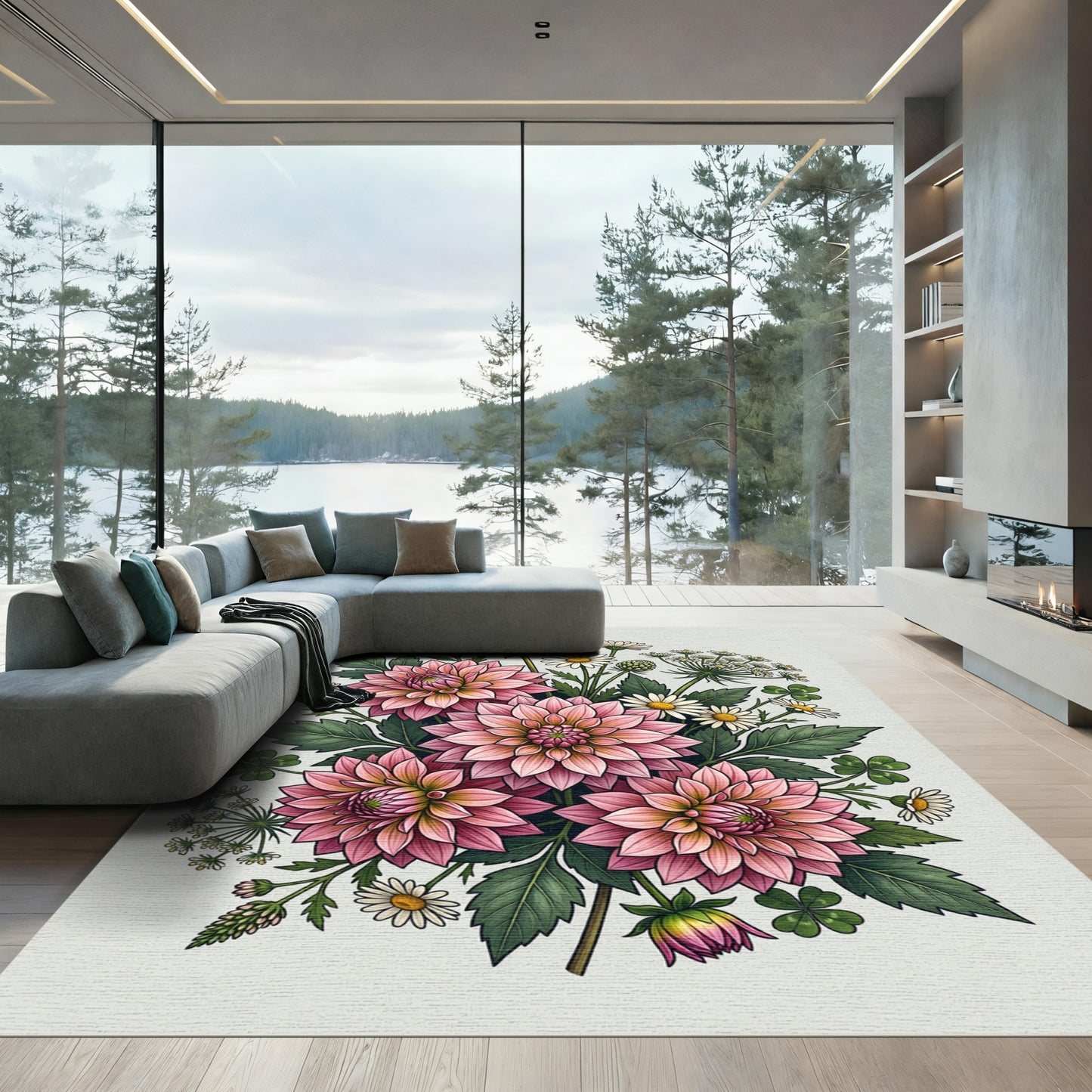 Delicate Pink Dahlia Floral Bouquet Rug