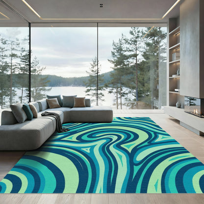 Oceanic Swirl Blue Green Waves Rug