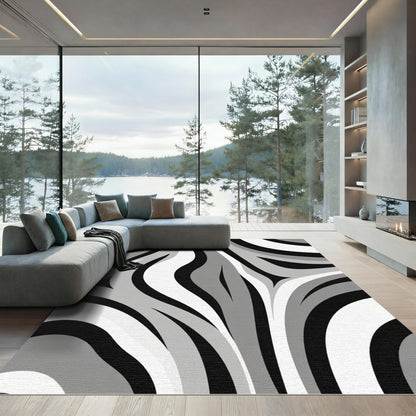 Monochrome Swirl Abstract Motion Rug