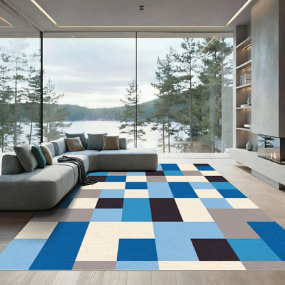 Modern Blue Gray Block Composition Rug