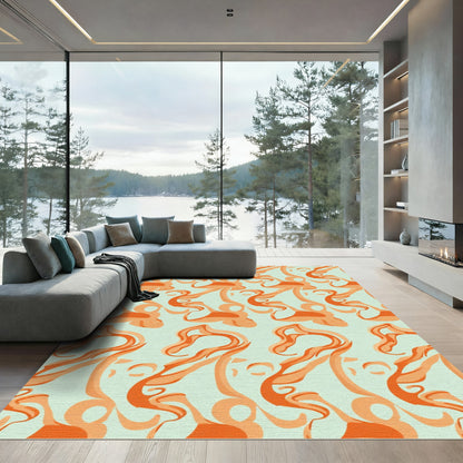 Flowing Orange Abstract Swirl Rug