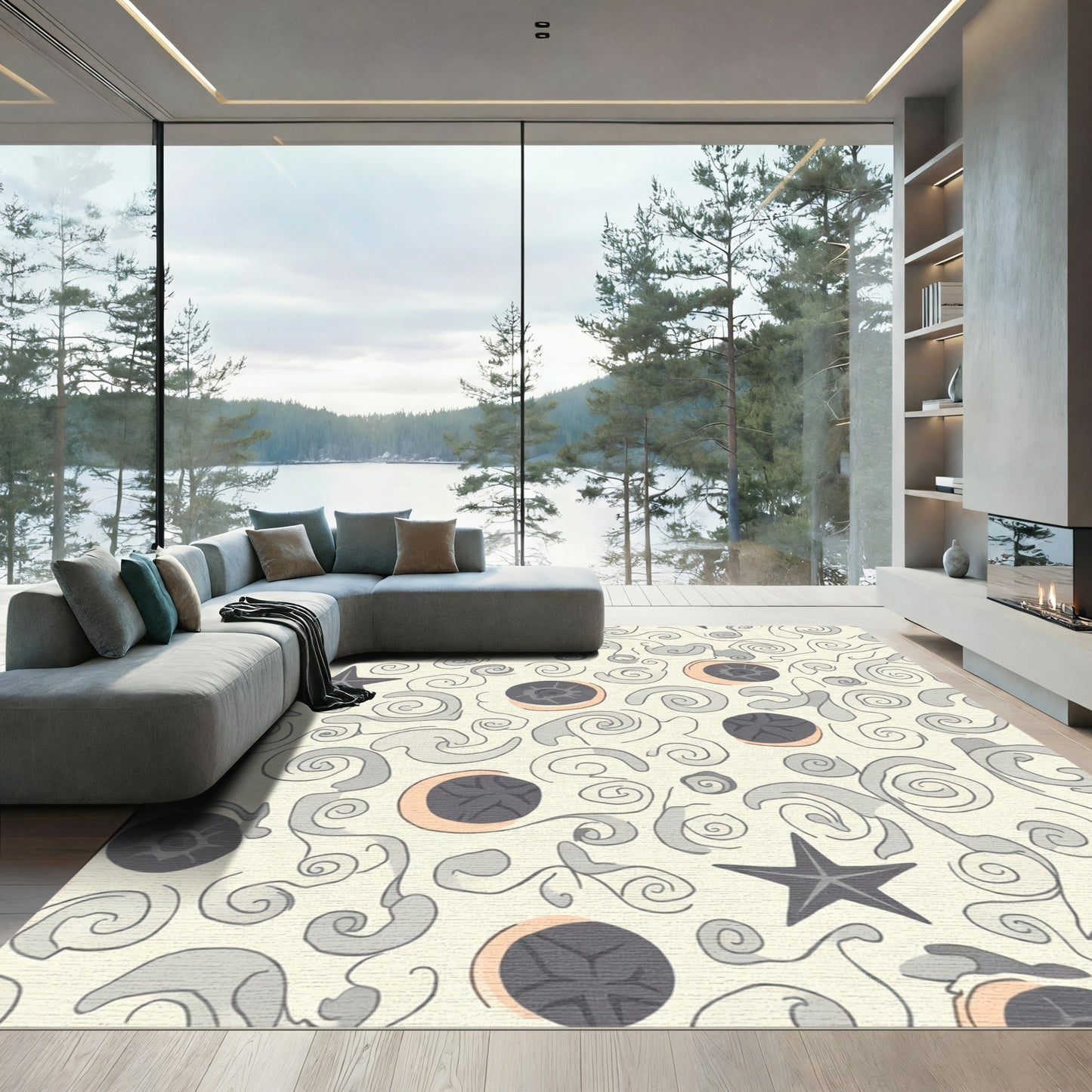 Cream Gray Star Swirl Lunar Rug