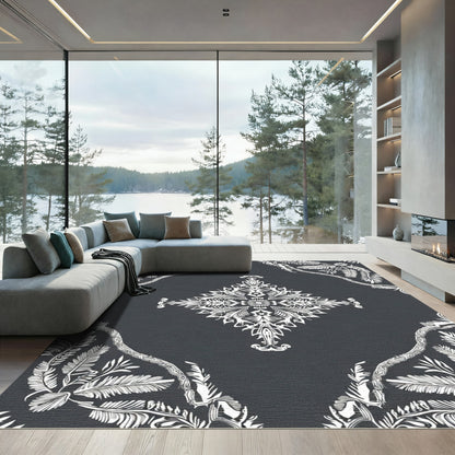 Ornate White Floral Vine Mandala Rug