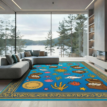 Whimsical Dolphin Treasure Chest Undersea Rug