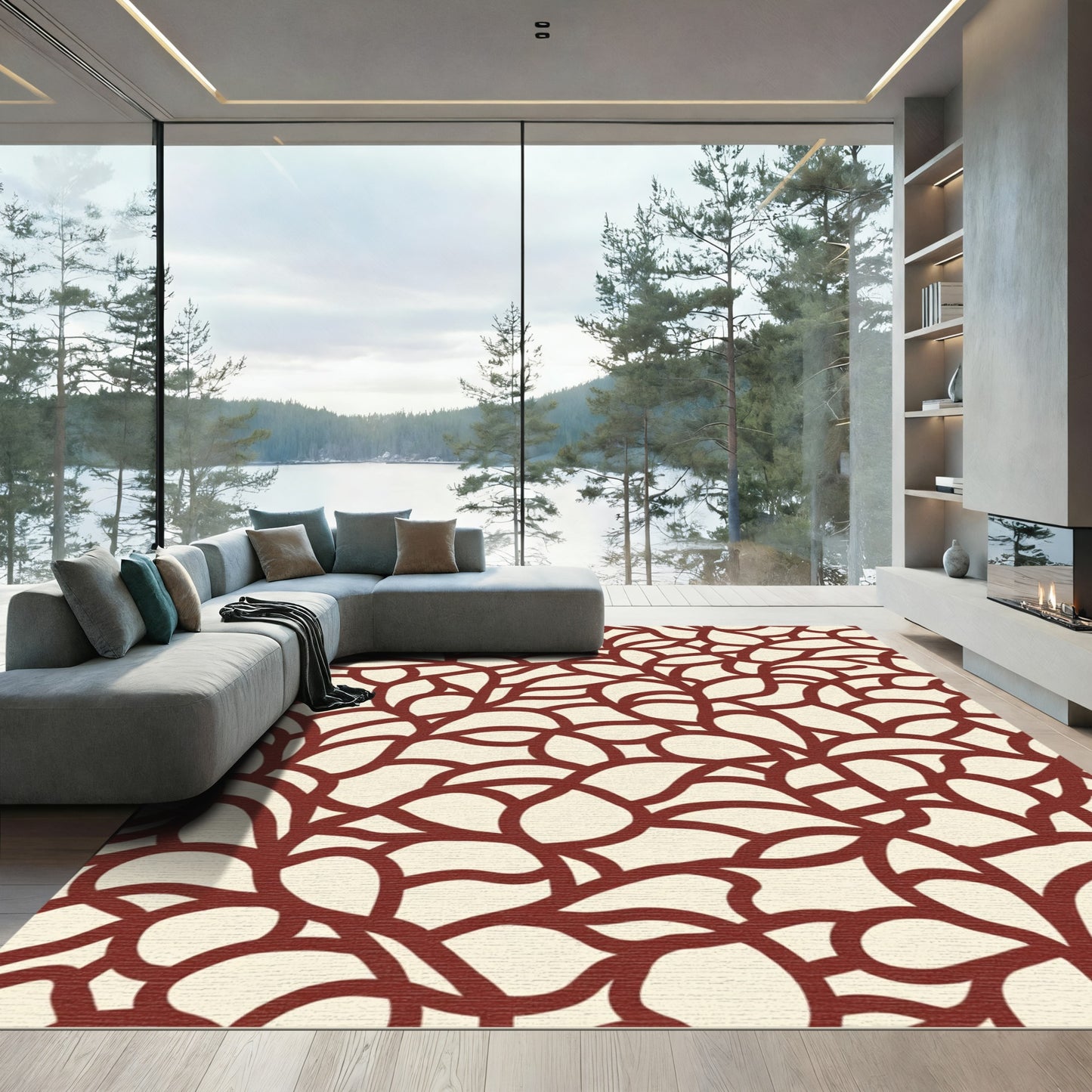 Crimson Vine Abstract Swirl Rug