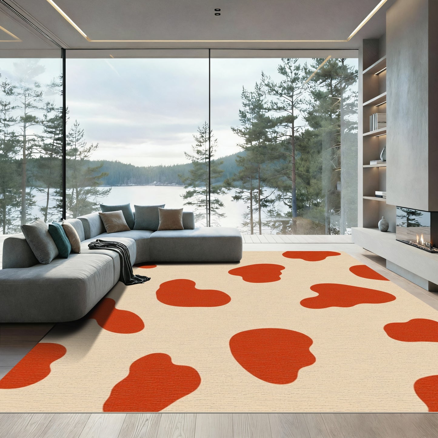 Crimson Blobs Contemporary Organic Rug
