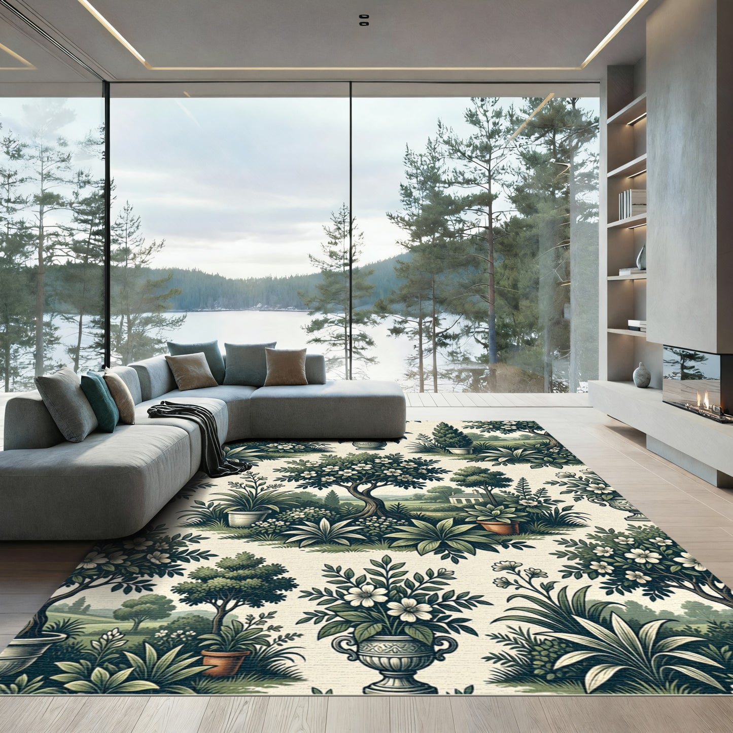 Botanical Garden Landscape Green Tea Wallpaper Rug