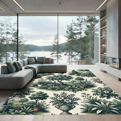 Botanical Garden Landscape Green Tea Wallpaper Rug