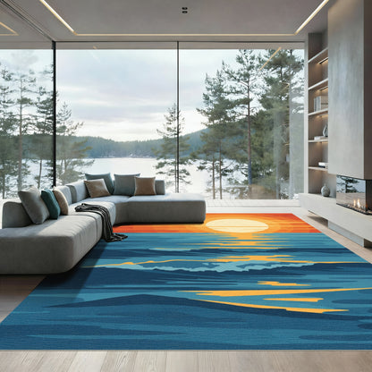 Sunset Ocean Waves Abstract Art Rug
