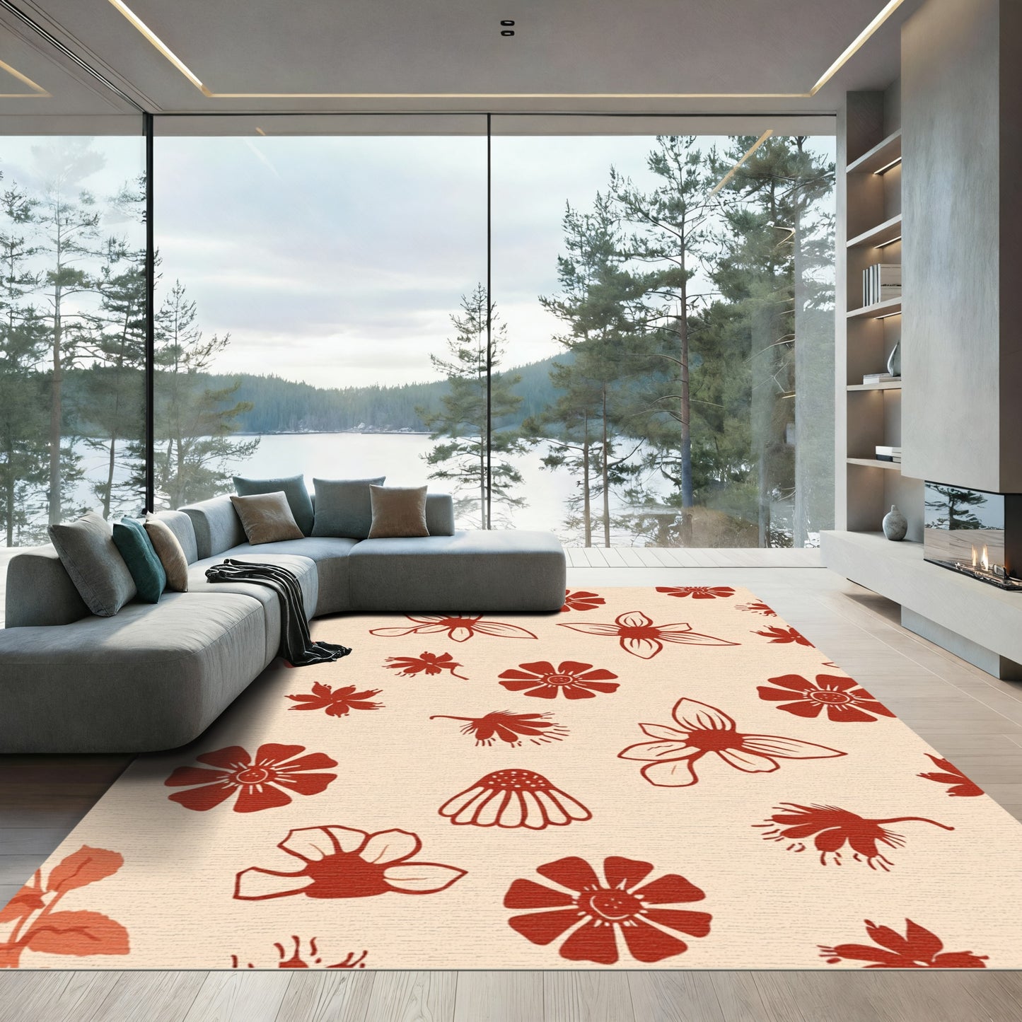 Terracotta Floral Medley Seamless Arrangement Rug