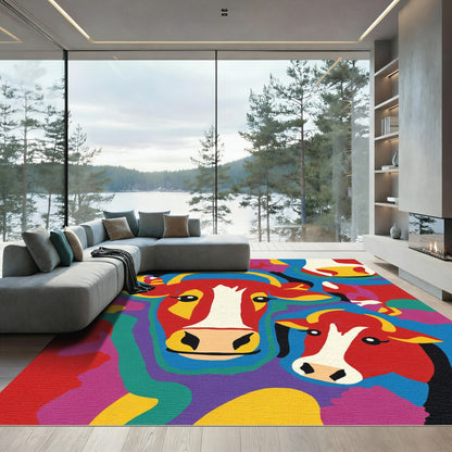Vibrant Red Cow Family Collage Rug