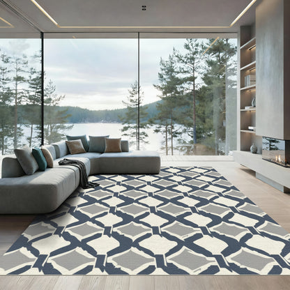 Navy Gray Diamond Lattice Texture Rug
