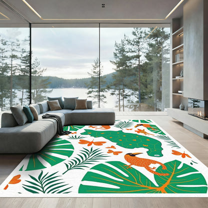 Tropical Orange Birds Green Foliage Butterflies Rug