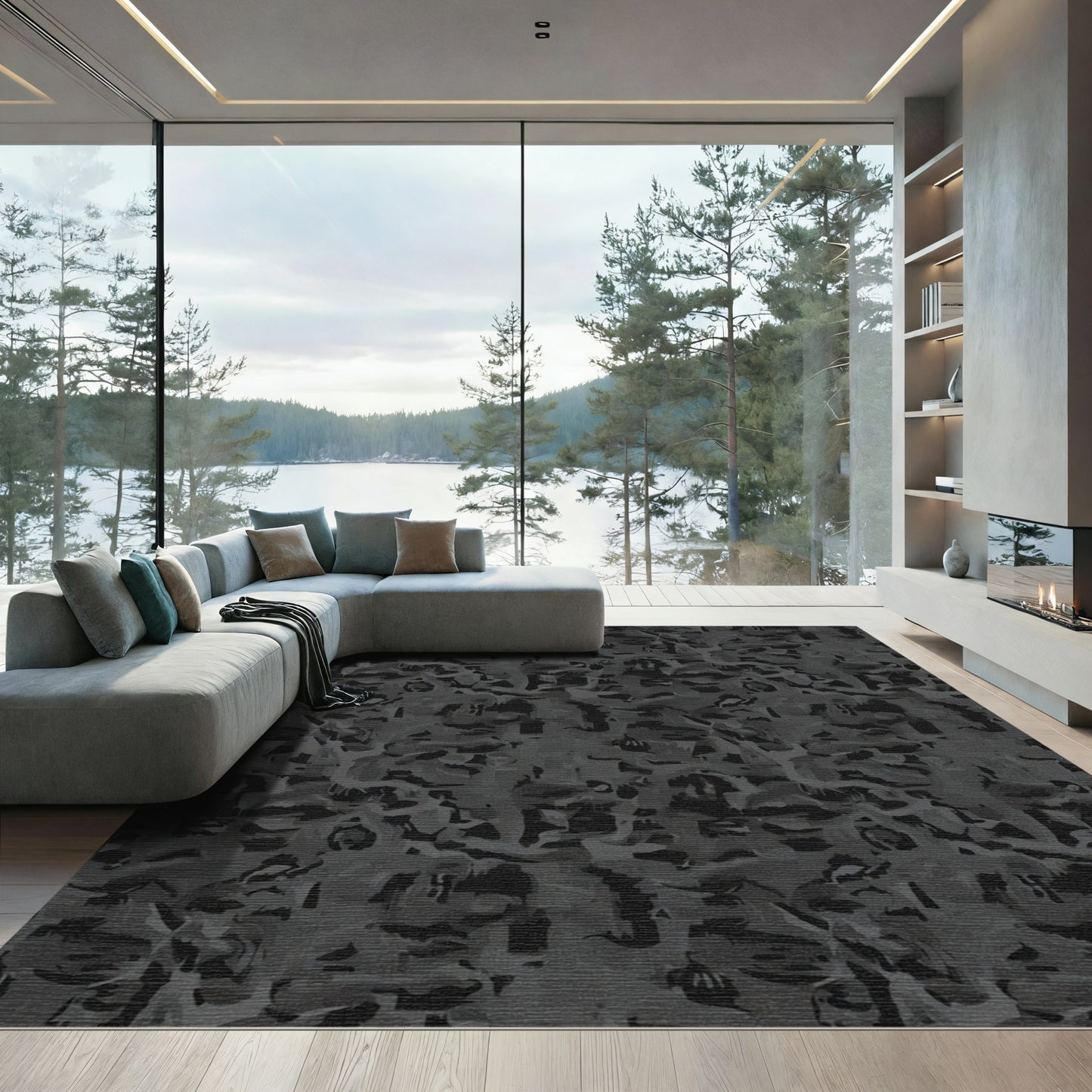 Monochromatic Abstract Organic Camouflage Texture Rug