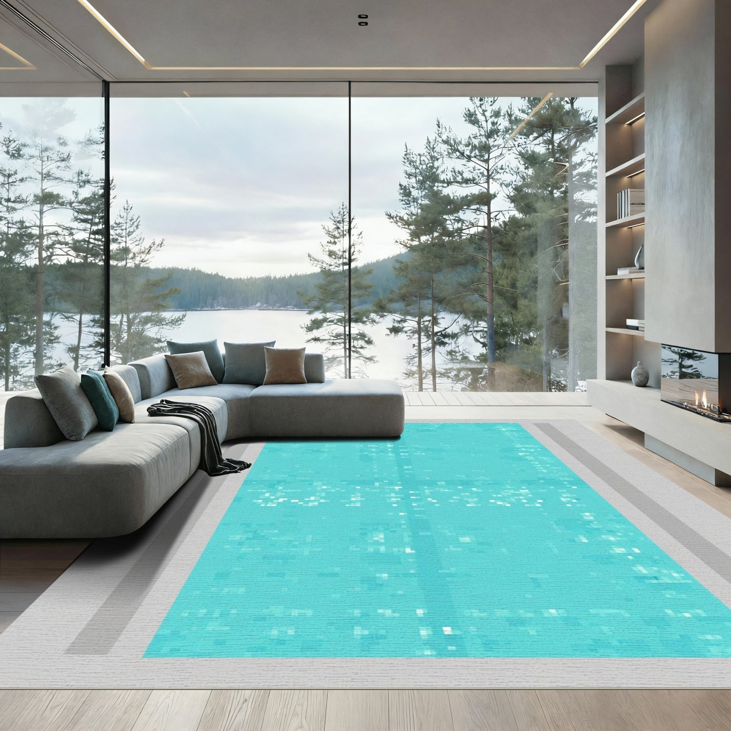 Aqua Teal Abstract Mosaic Rug