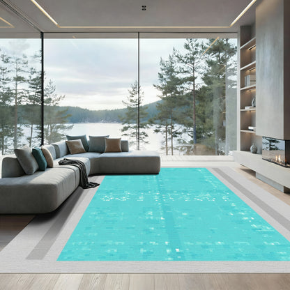 Aqua Teal Abstract Mosaic Rug