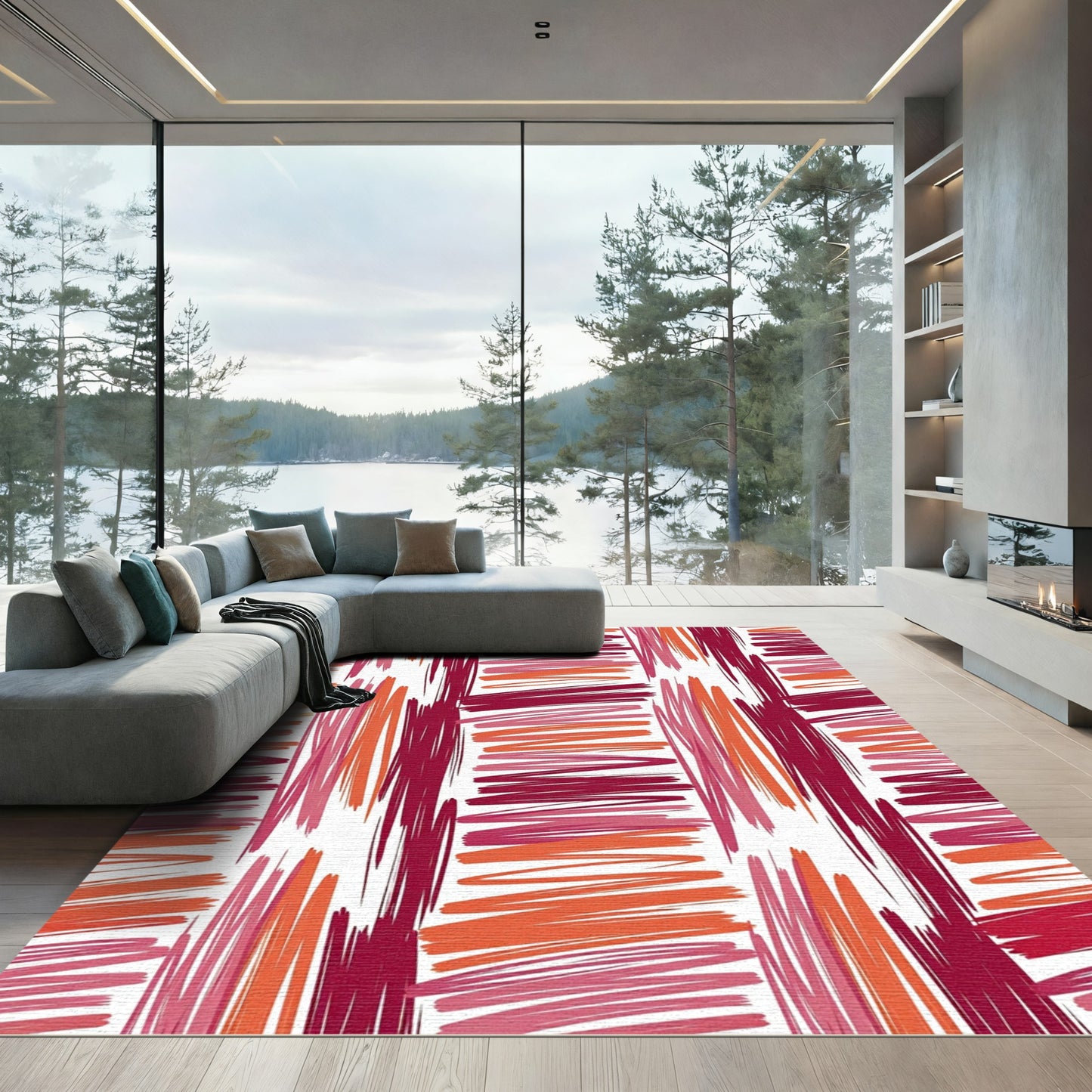 Bold Pink Orange Scribble Stripe Rug