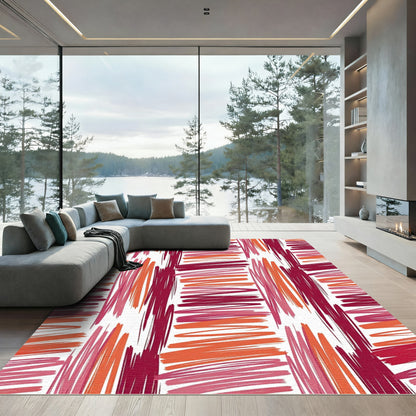 Bold Pink Orange Scribble Stripe Rug