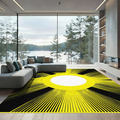 Radiant Yellow Sunburst Black Rug