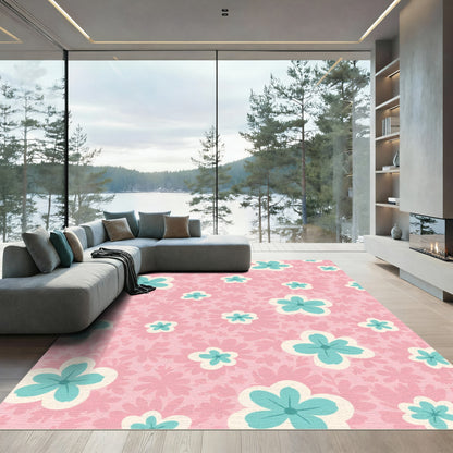 Pink Turquoise Floral Meadow Rug