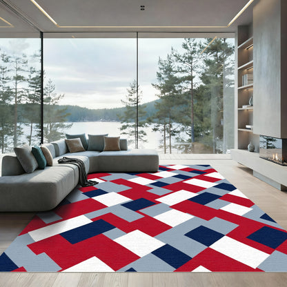 Red Navy Gray Abstract Blocks Rug