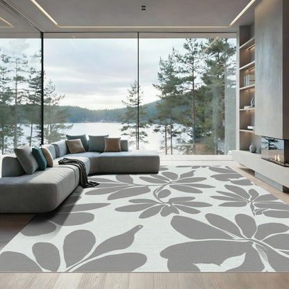 Subtle Gray Tropical Foliage Rug