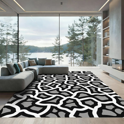 Modern Gray and White Organic Shapes Rug