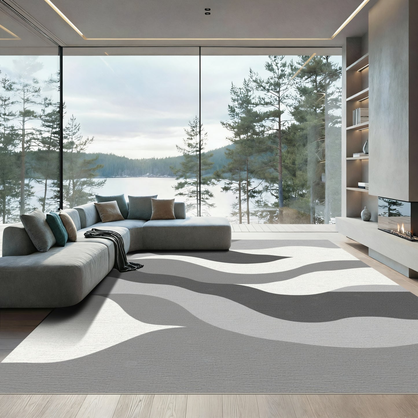 Monochromatic Abstract Wave Landscape Rug