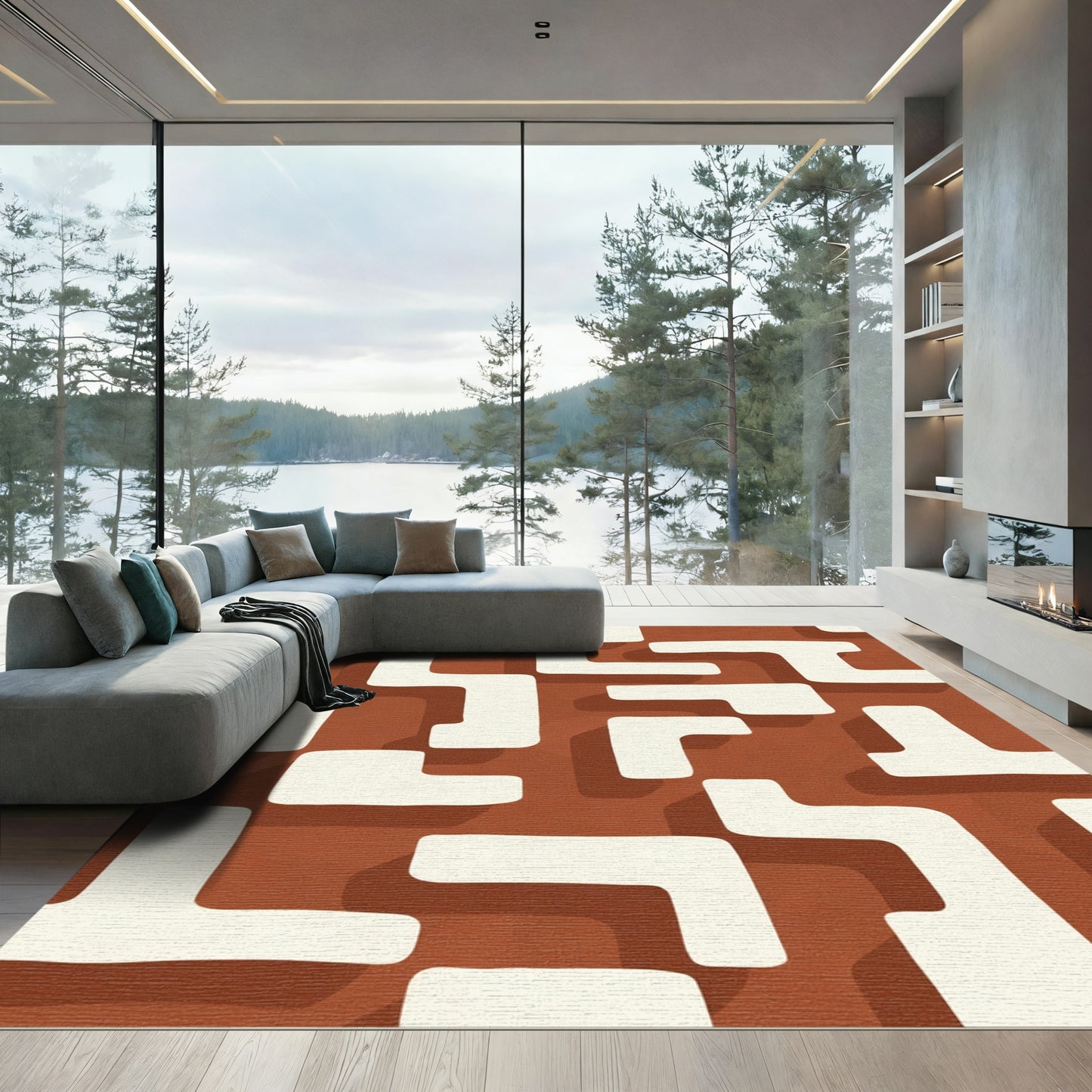 Modern Terracotta Bone Abstract Rug