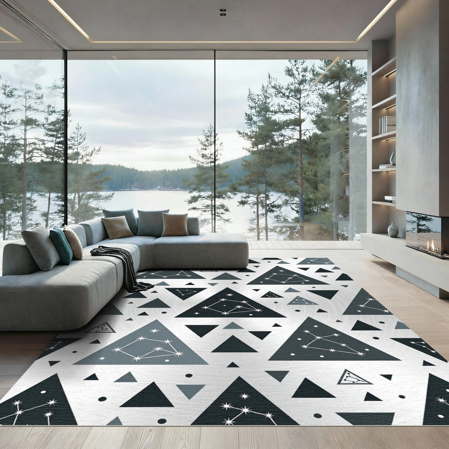 Cosmic Gray Triangle Constellation Rug