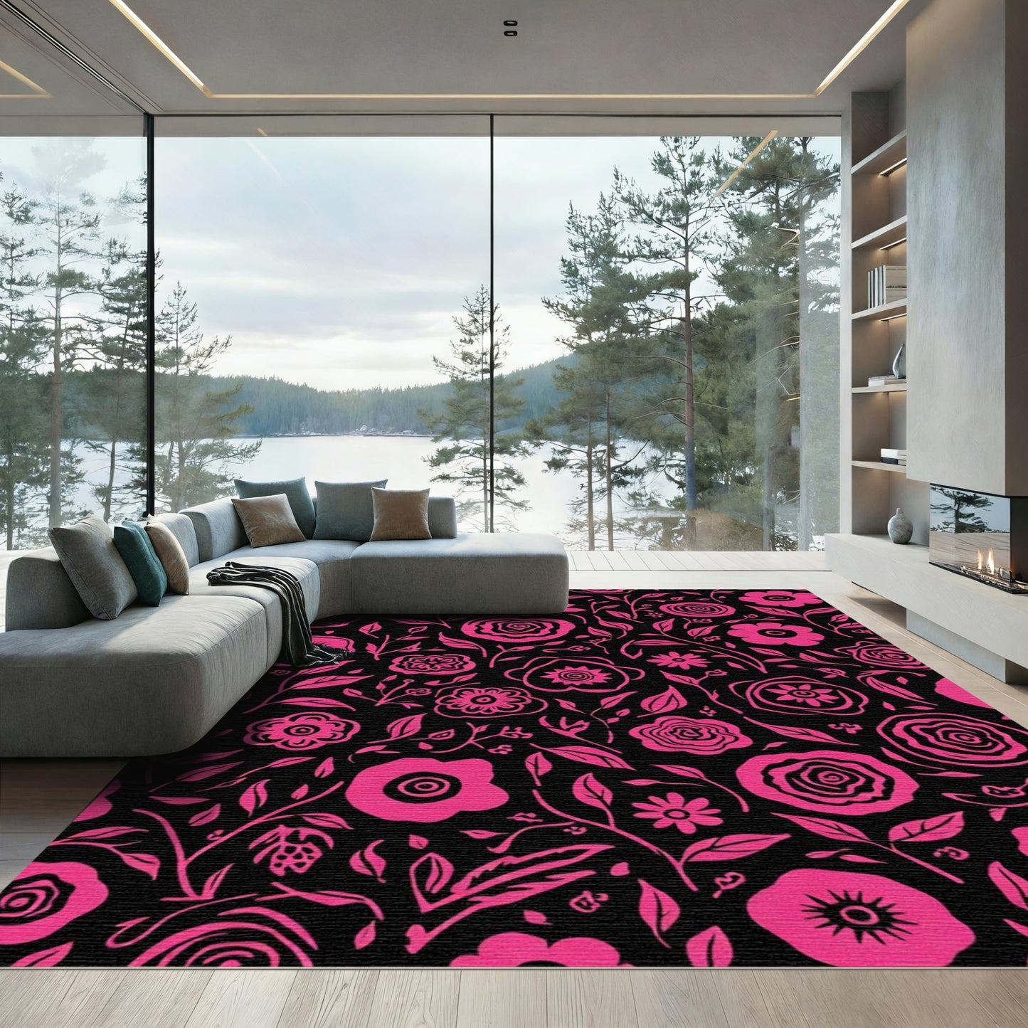 Hot Pink Floral Garden Vine Rug