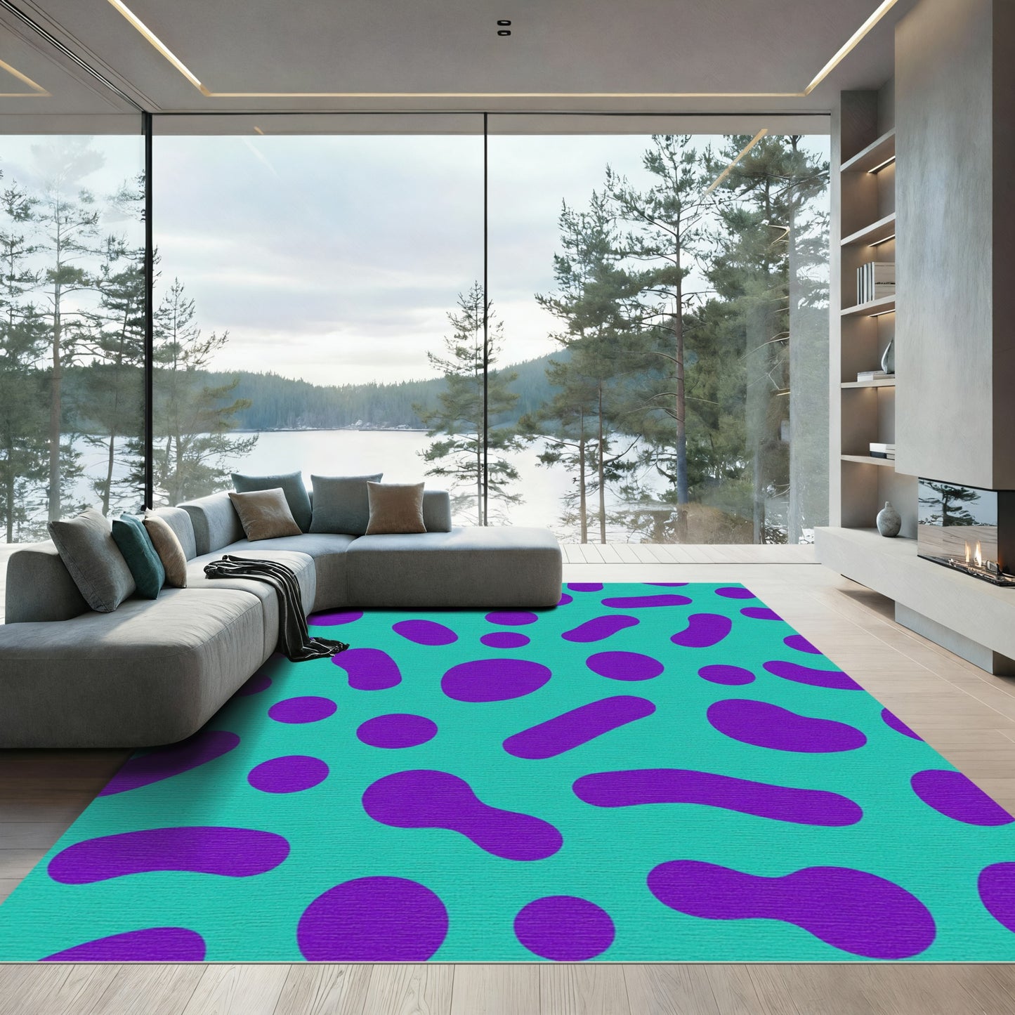 Teal Purple Polka Dot Amoeba Rug