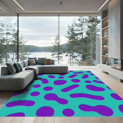 Teal Purple Polka Dot Amoeba Rug