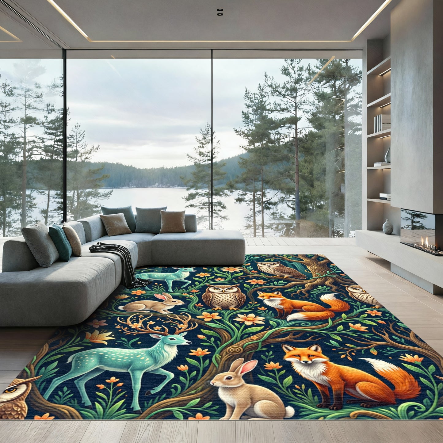 Enchanted Forest Wildlife Floral Meadow Rug
