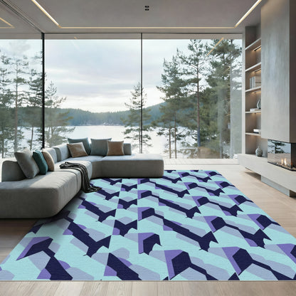 Muted Teal Purple Geometric Cascade Rug